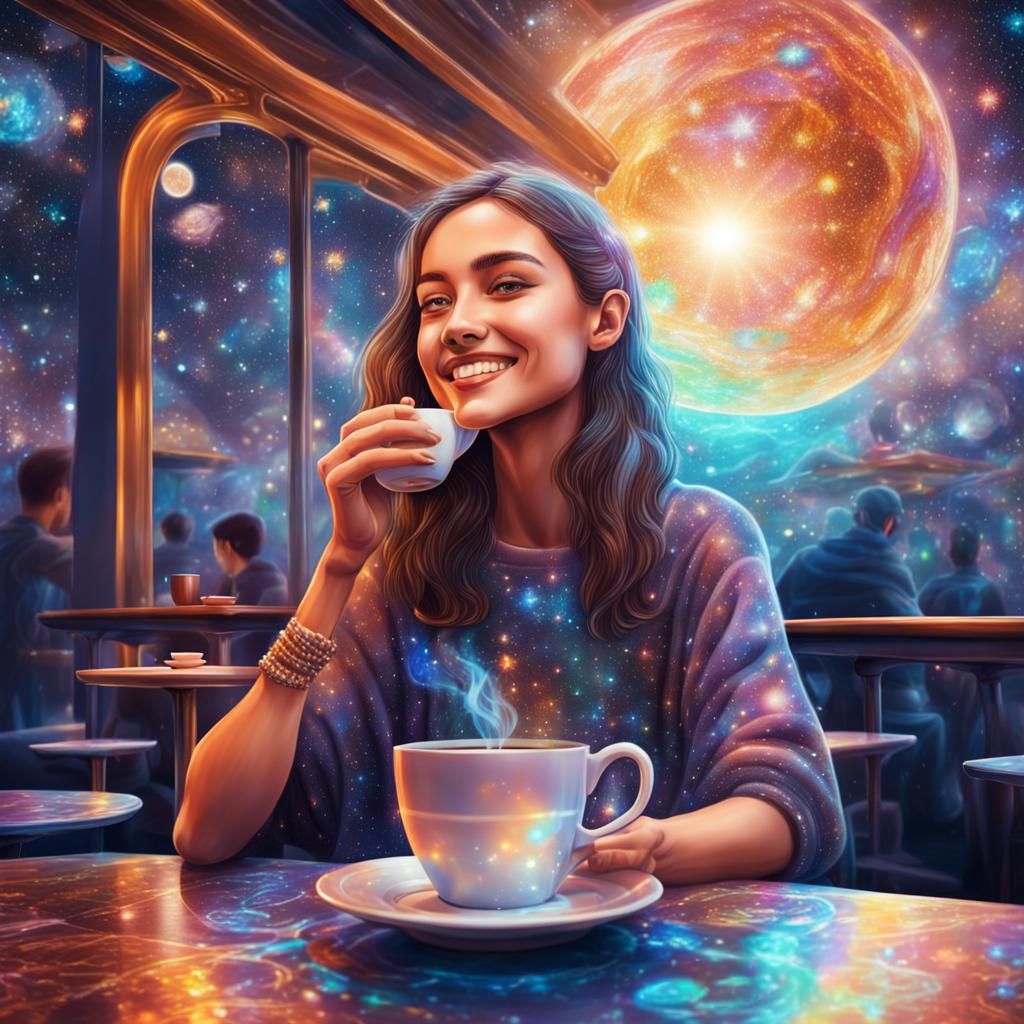 Cafe Coffee: Holographic Astral Cosmic Illustration