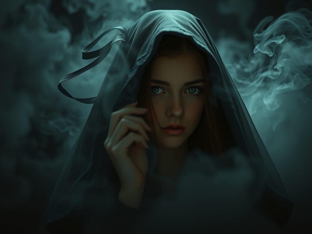 Victorian Woman in Smoke, Moody Atmospheric Art