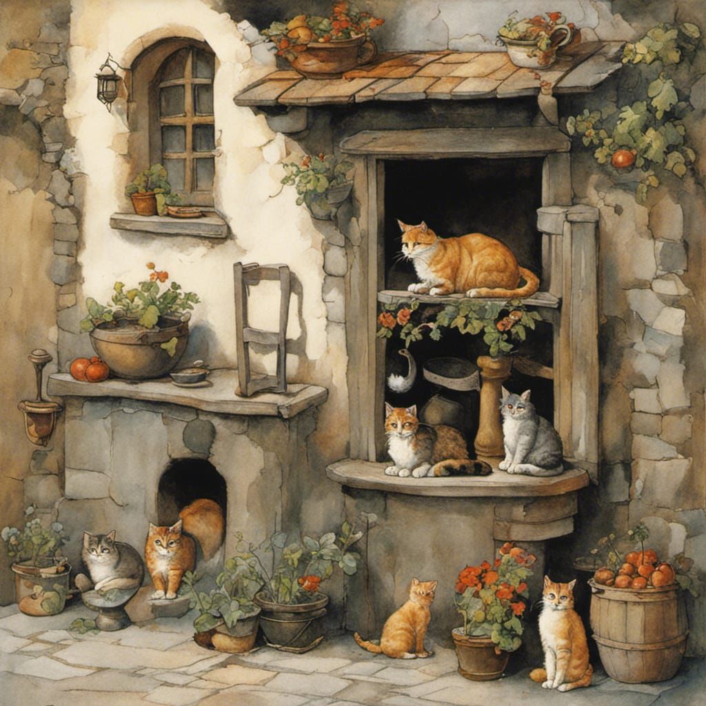 Cat Illustration in Etching Style