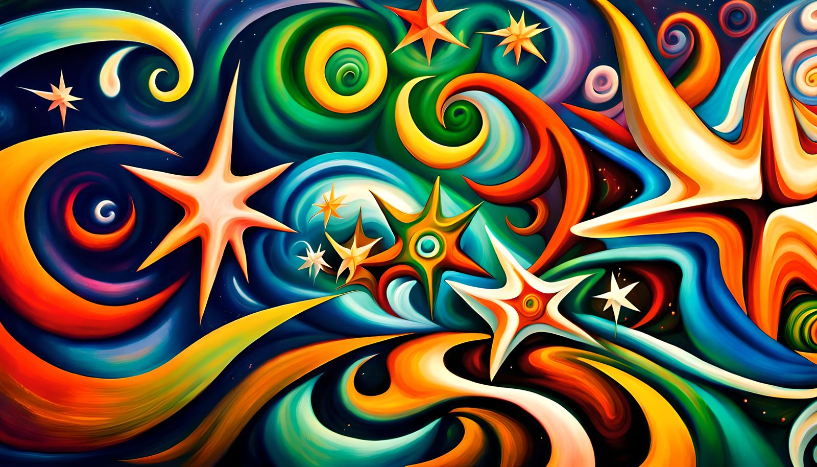 Swirling Star-Beings in an Impasto Oil Painting