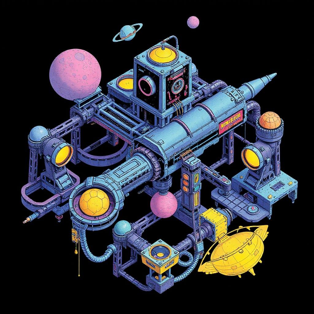 Galactic Space Station in Psychedelic Futuristic Style