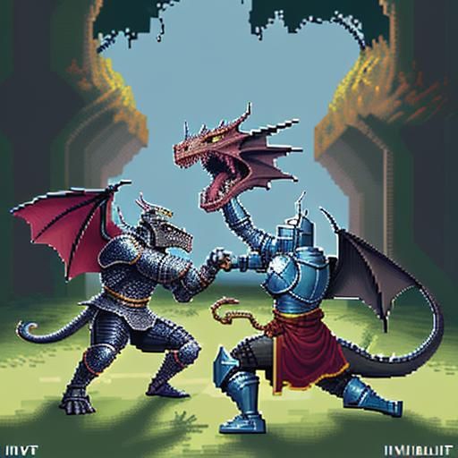 Knight vs Dragon: 8-bit Pixel Art Battle