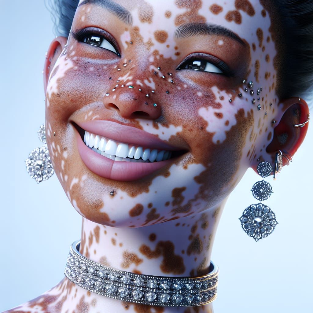 Joyful Woman with Vitiligo: Photorealistic CGI Portrait