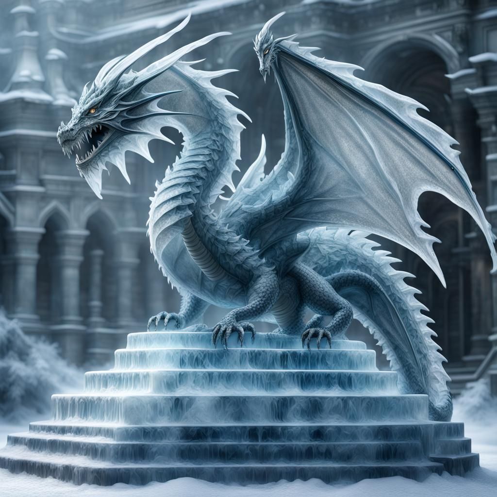 Detailed Blue Ice Dragon Sculpture