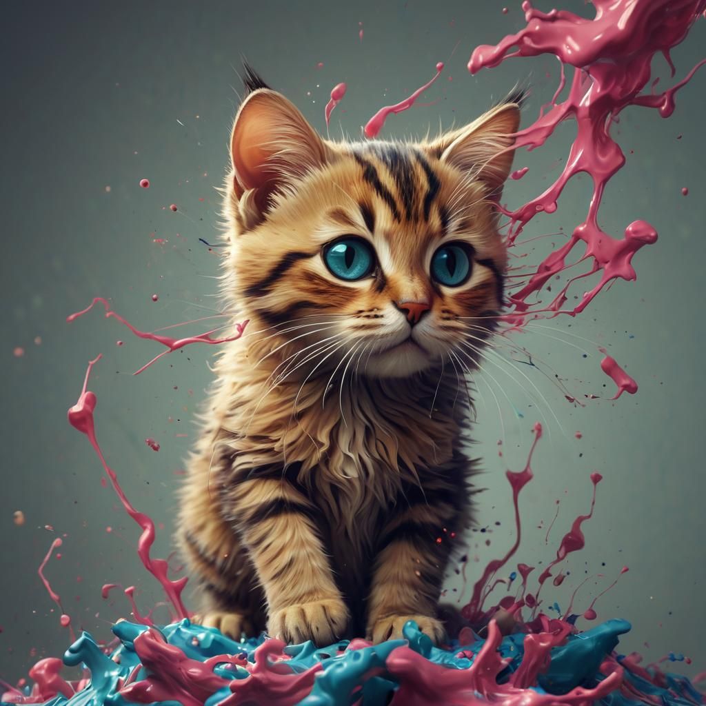Adorable Wacky Cat in Detailed Digital Art
