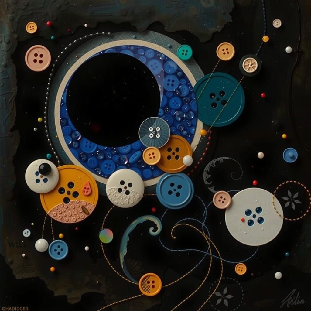Vibrant Surrealist Portrait in Neon Buttons and Kandinsky-In...