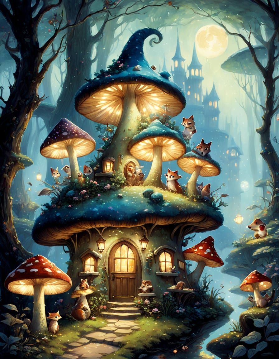 Whimsical Mushroom Bakery Scene in Chibi Style