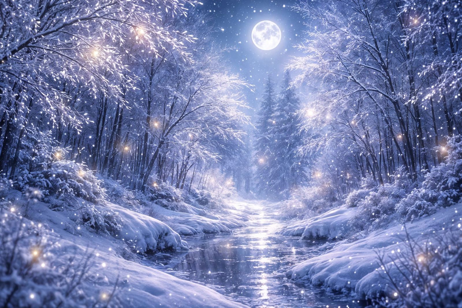 Ethereal Winter Night With Luminous Reflections