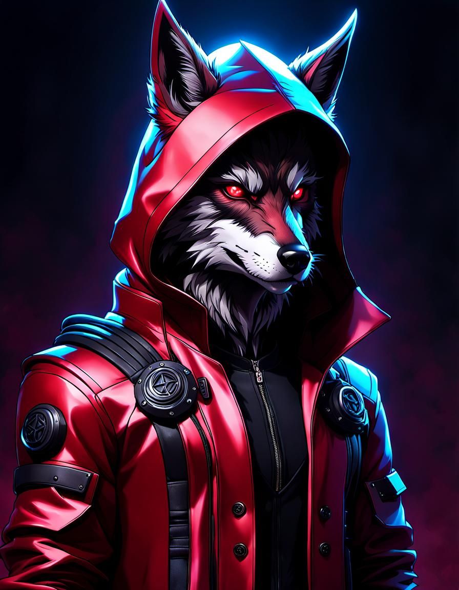 Cyberpunk Werewolf in Crimson Coat