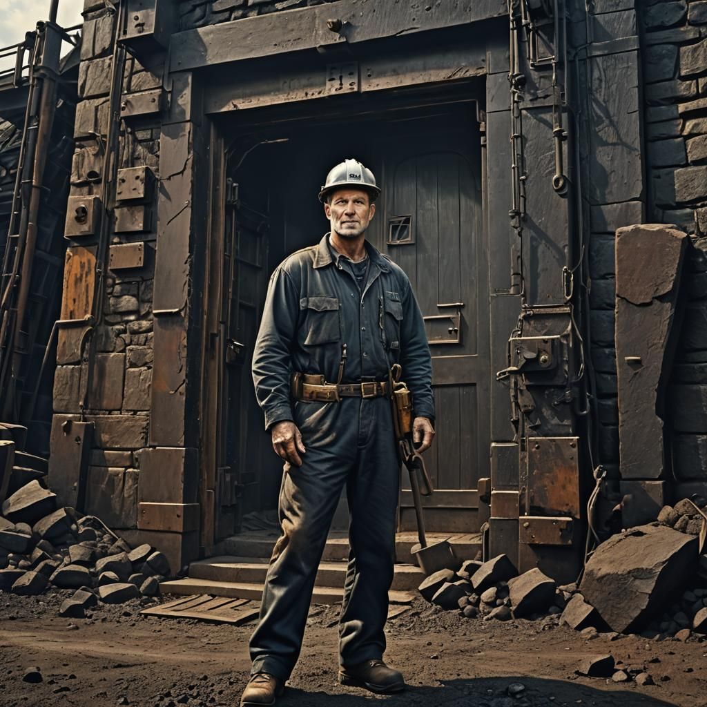 West Virginian Coal Miner at Mine Entrance