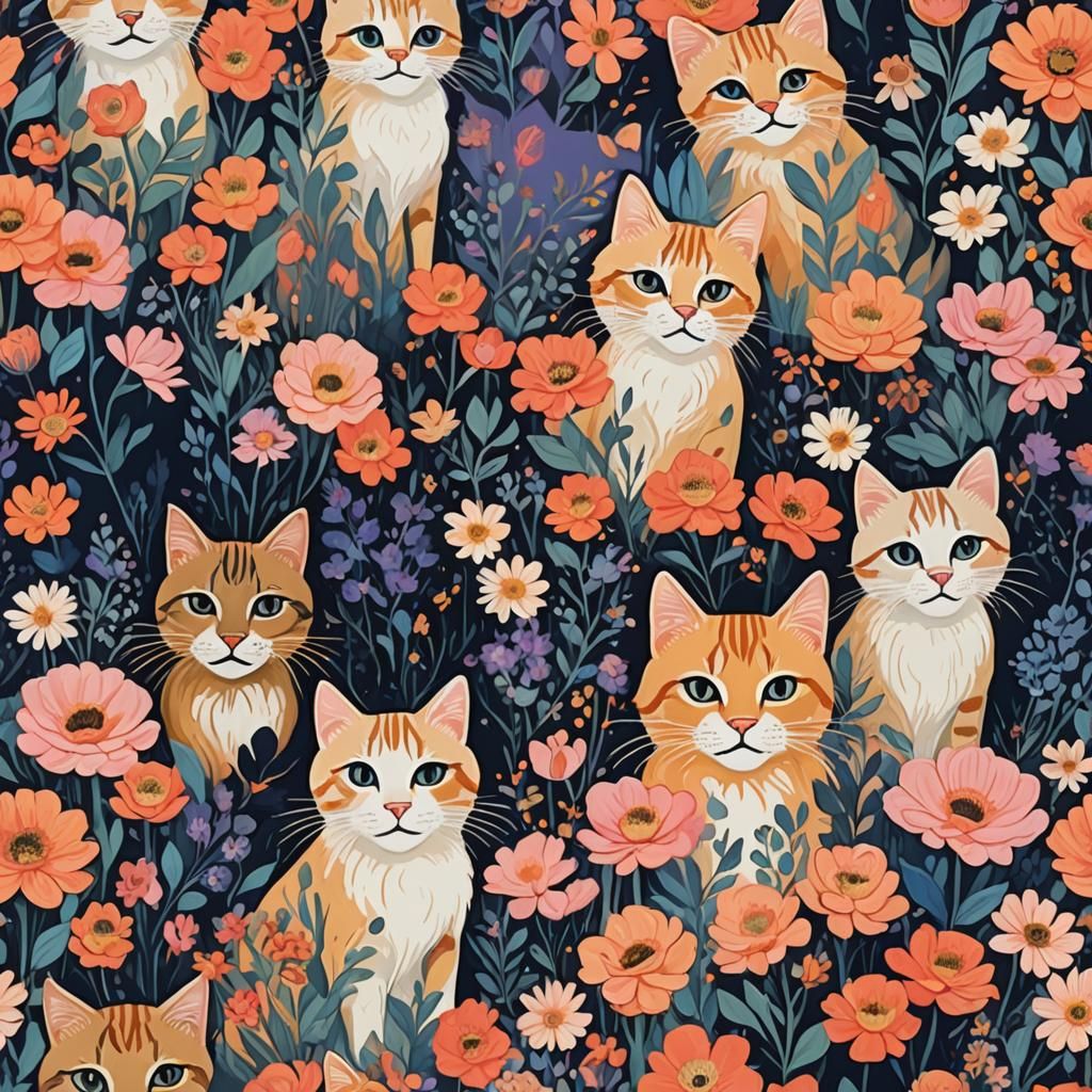 Abstract Cats and Twilight Bloom Art