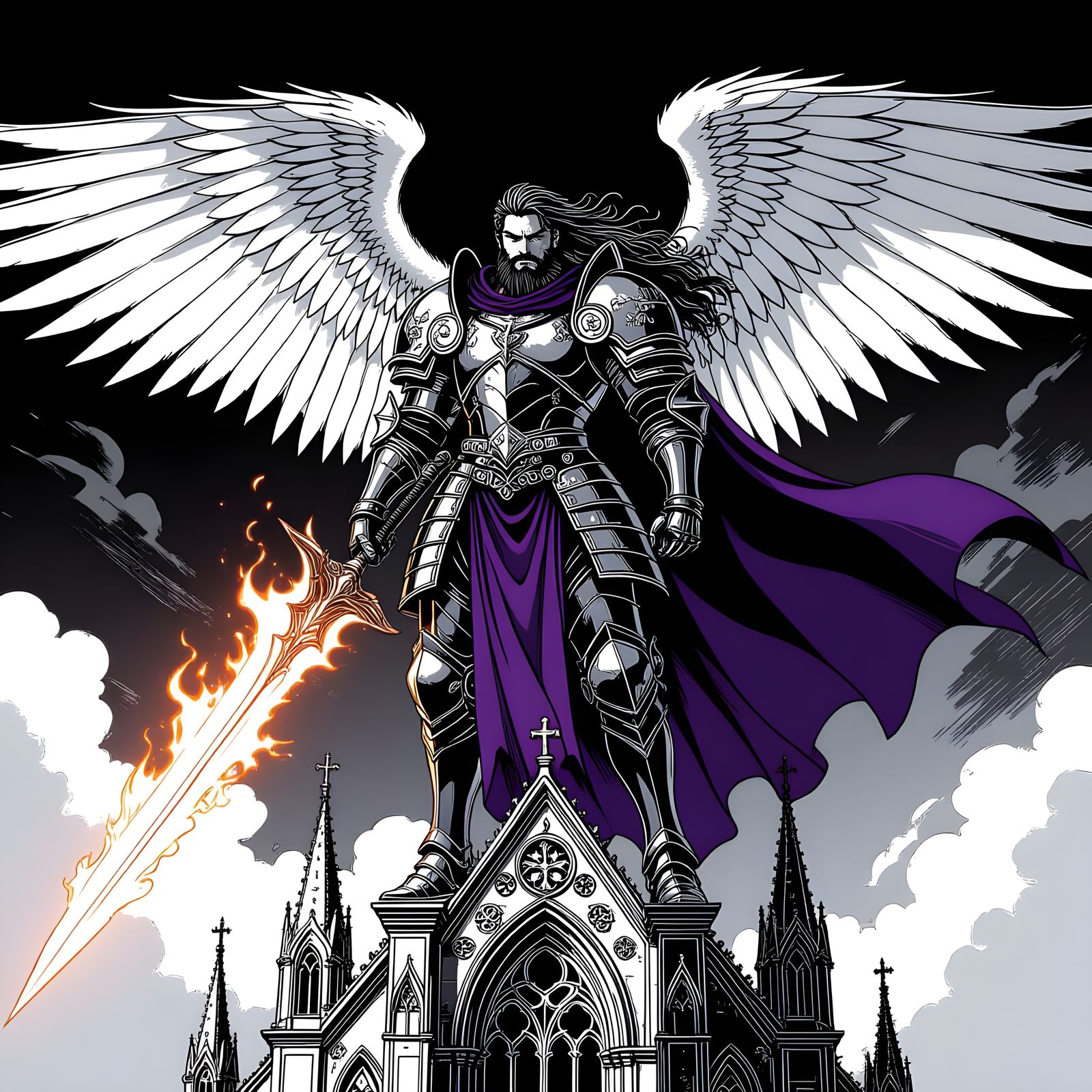 Angelic Warrior with Flaming Sword: Manga Style