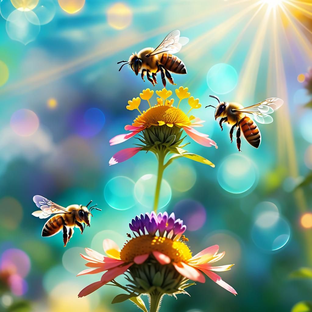 Honeybee in Divine Sunshine with Bokeh Background