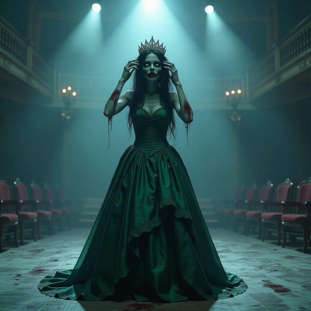Zombie Prom Queen in Abandoned Ballroom