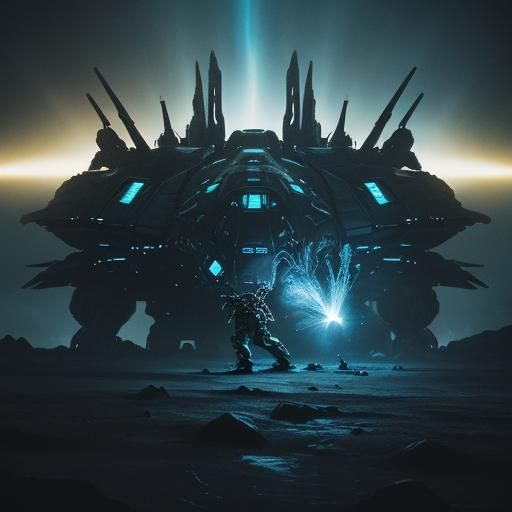 Harvester Queen Attacks Spaceship in Sci-Fi Concept Art