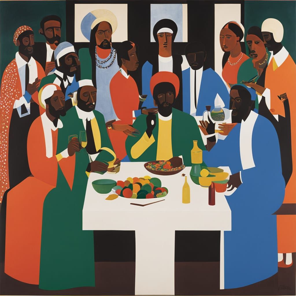African American Jesus at the Last Supper in Vibrant Collage...