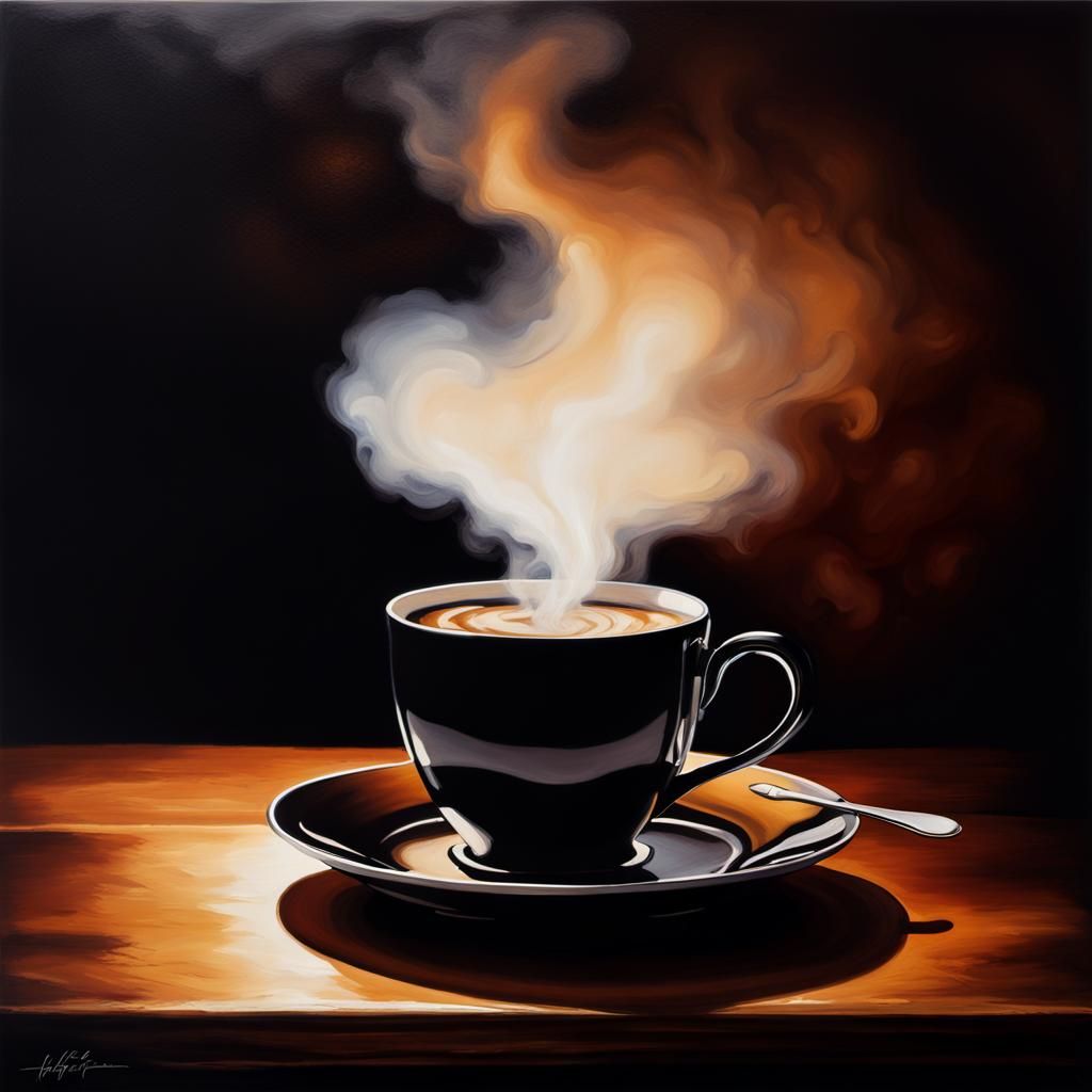 Silhouette Painting of Steaming Coffee Cup