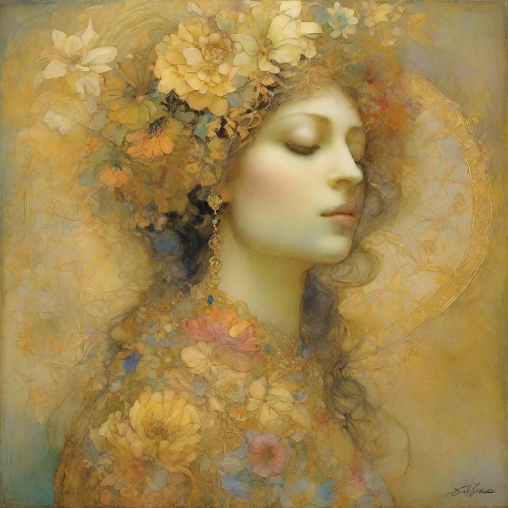 Girl with Filigree Flowers, in an Expressionist Style