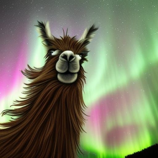 Llama with Aurora Borealis and Electricity