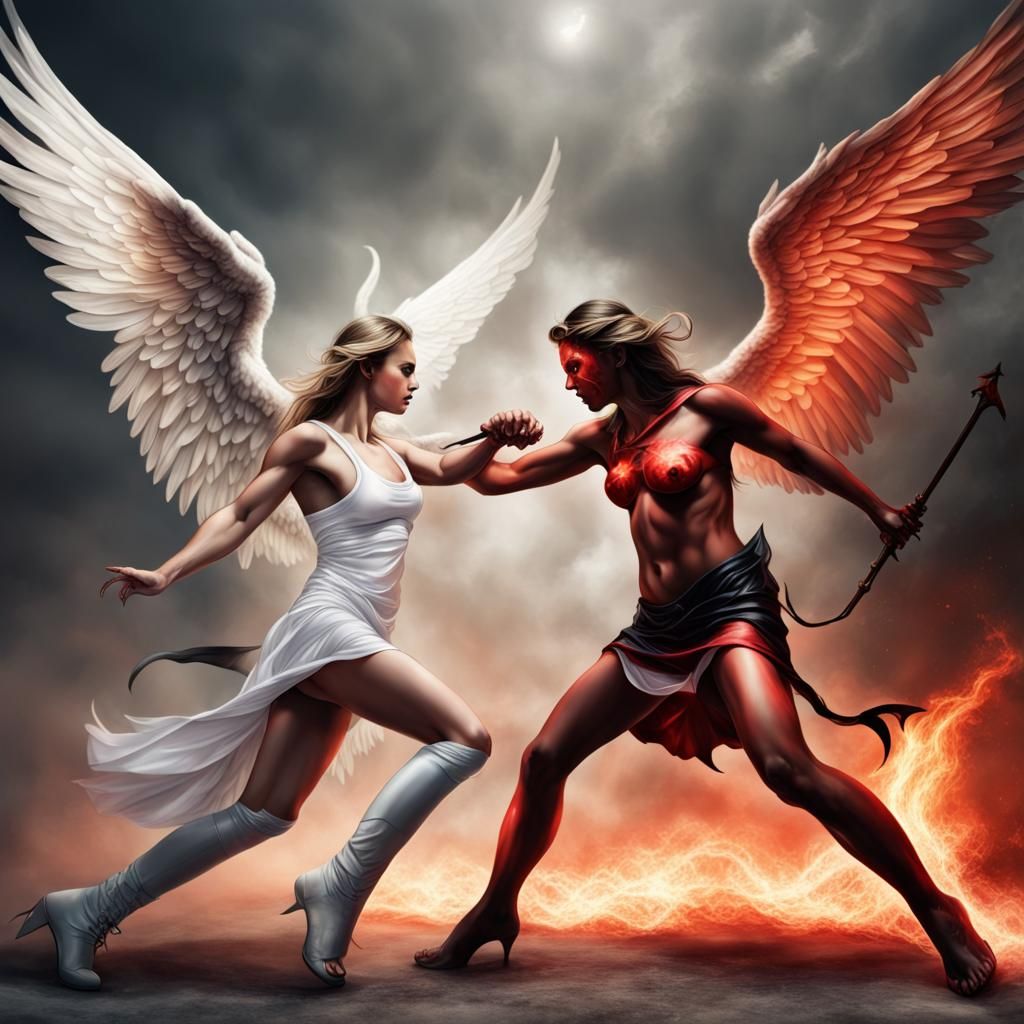 Epic Angel and Devil Battle in Photorealistic Color