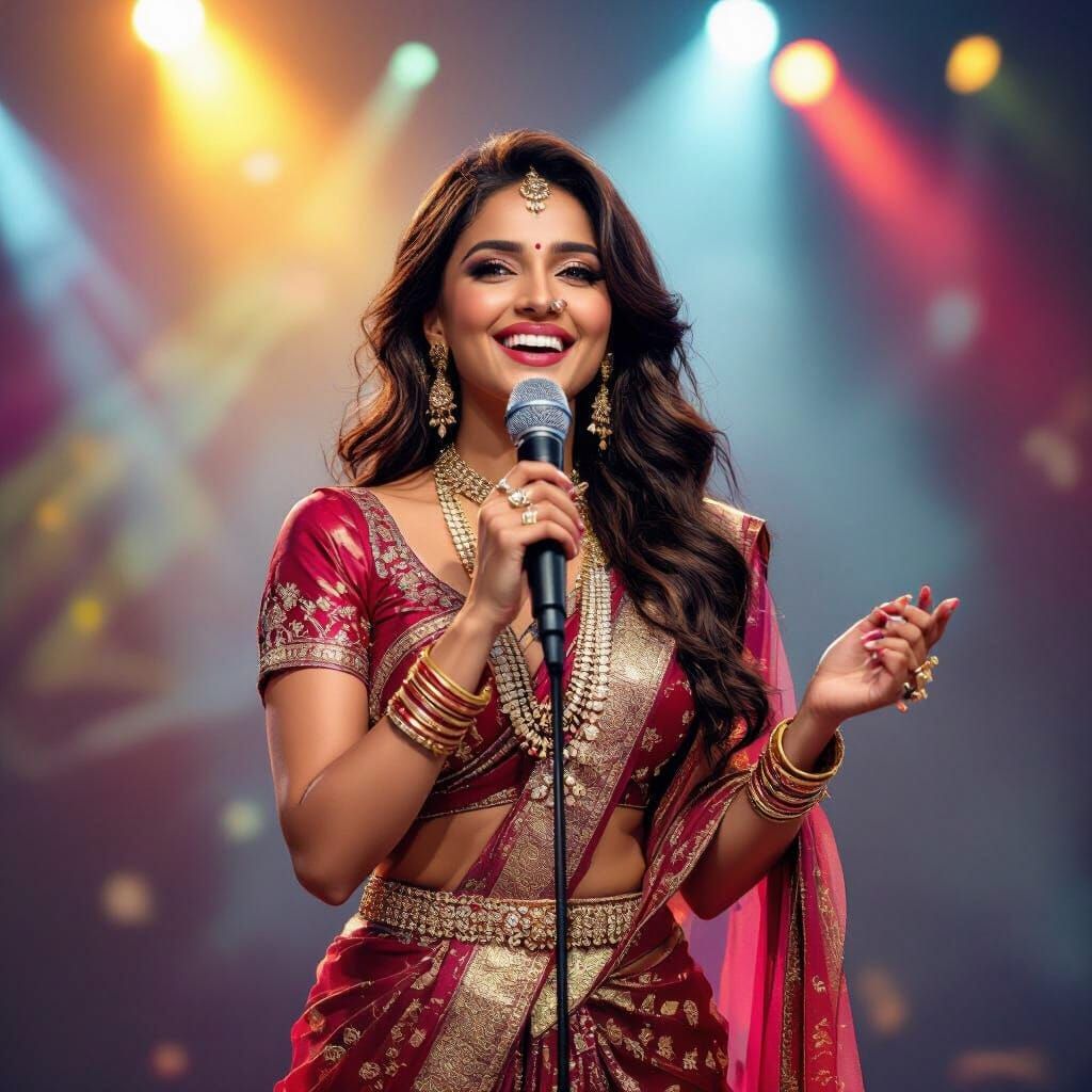 Glamorous Indian Woman Sings on Stage