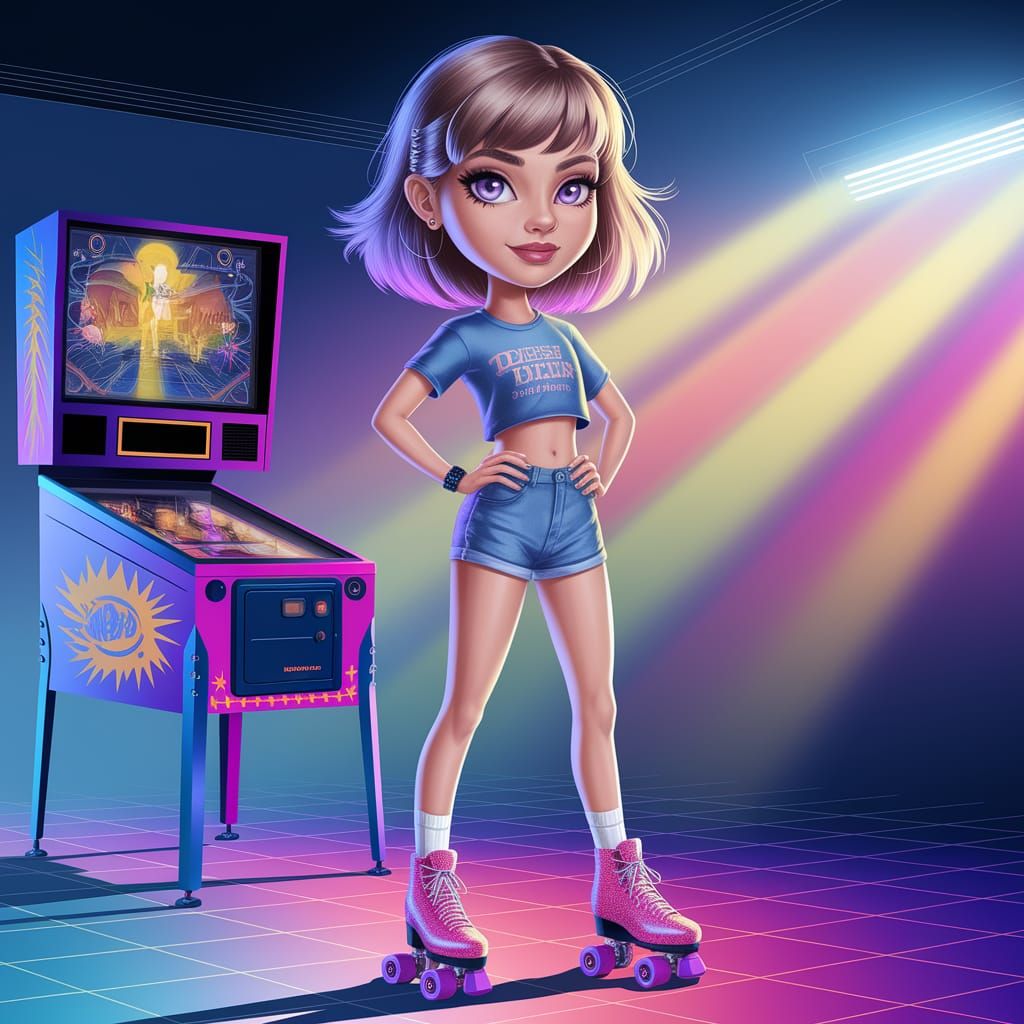 Teenage Skater Girl in Retro Skating Rink