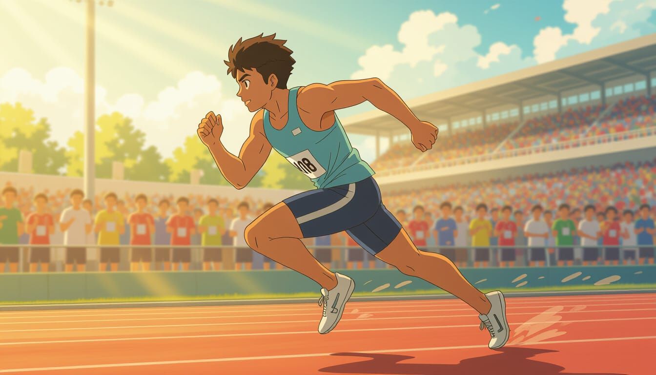 Indian Teenager Sprints on Track in Golden Light