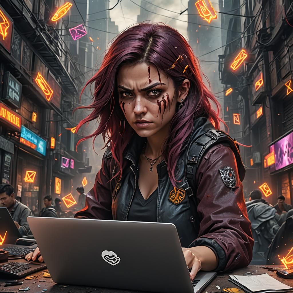 Woman Deletes Email with Angry Expression