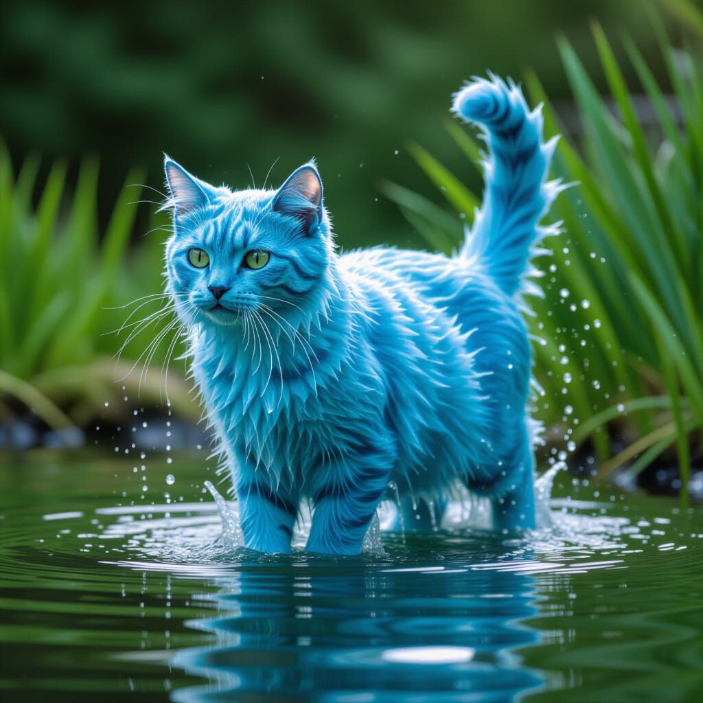 Water Cat Emerges From Pond