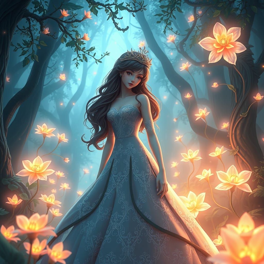 Princess in Luminescent Forest, 3D Anime Style