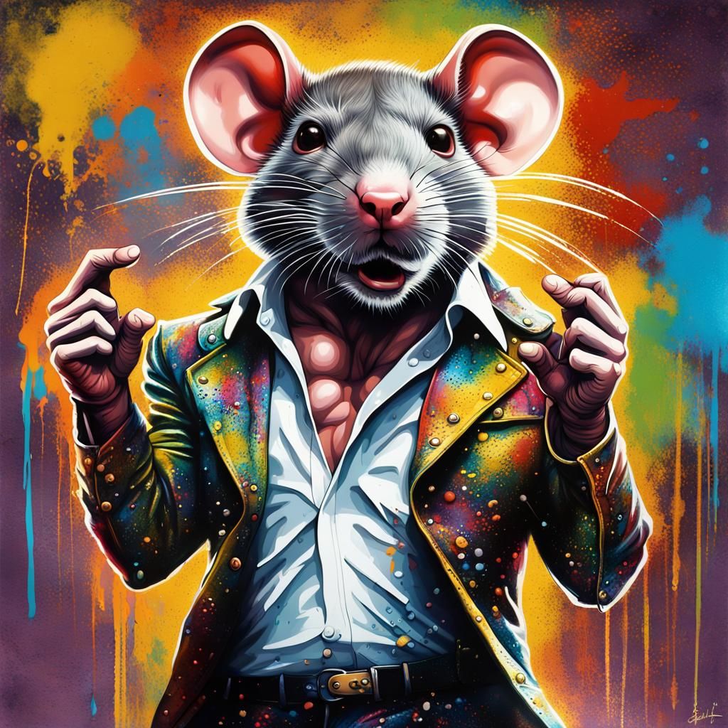 Rat Channels Travolta on Dance Floor in Graffiti Art
