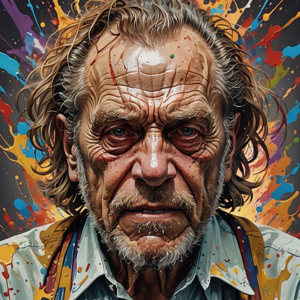 Hyperrealistic Bukowski Portrait in Splash Art Style