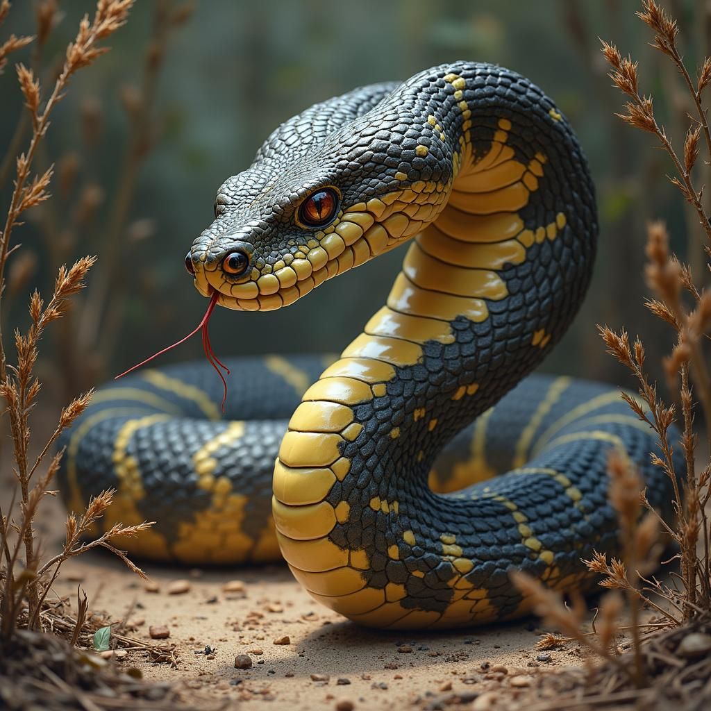 King Cobra Poised to Strike, Realism Art