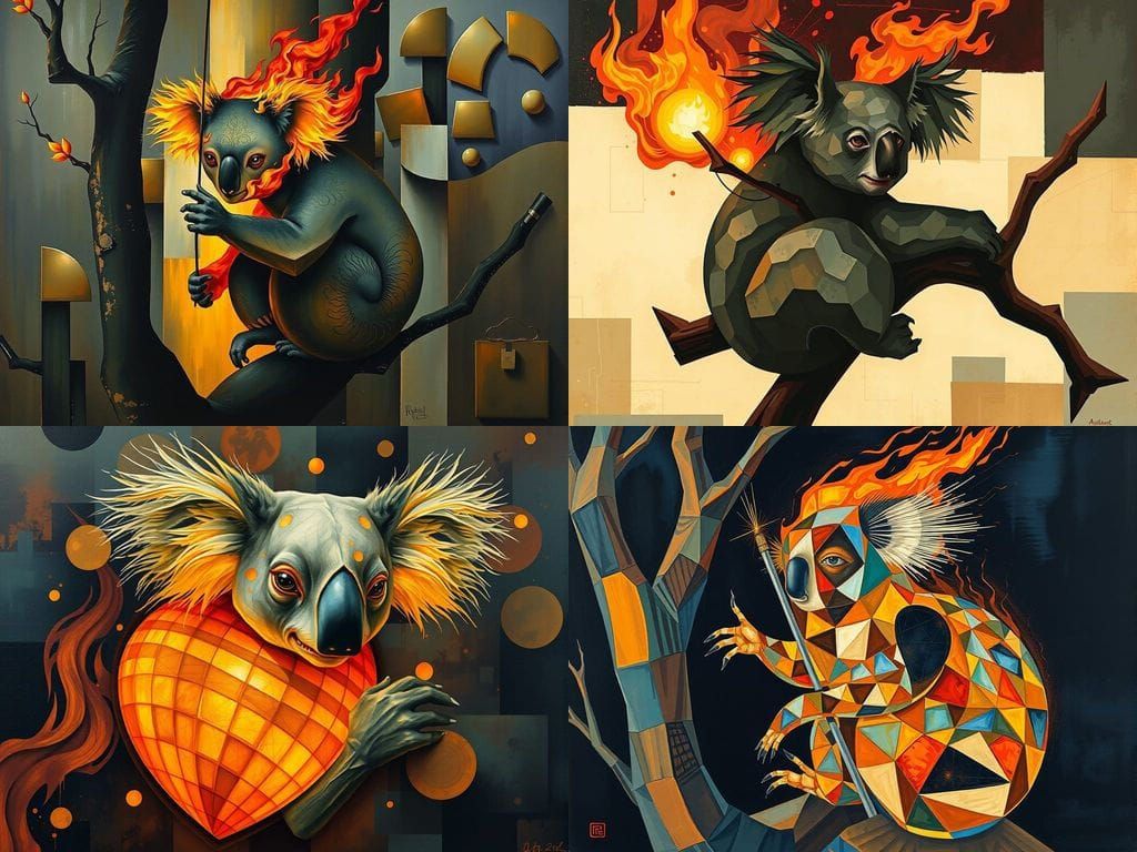 Surreal Cubist Koala Inferno