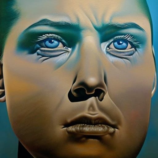 Surreal Hyperrealistic Painting of Discontent Face