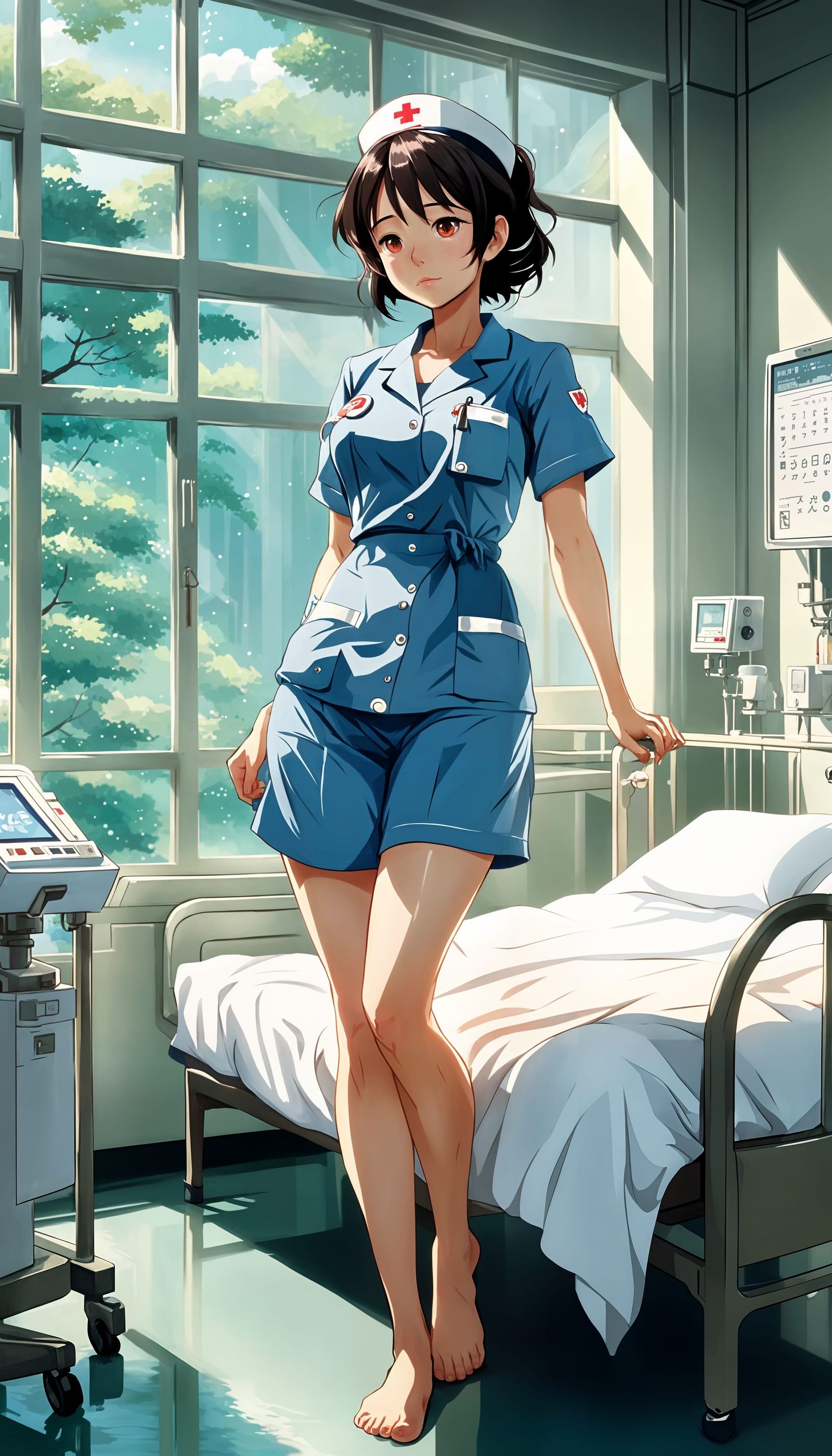 Anime-Style Nurse in Royal Hospital, Ghibli Inspired