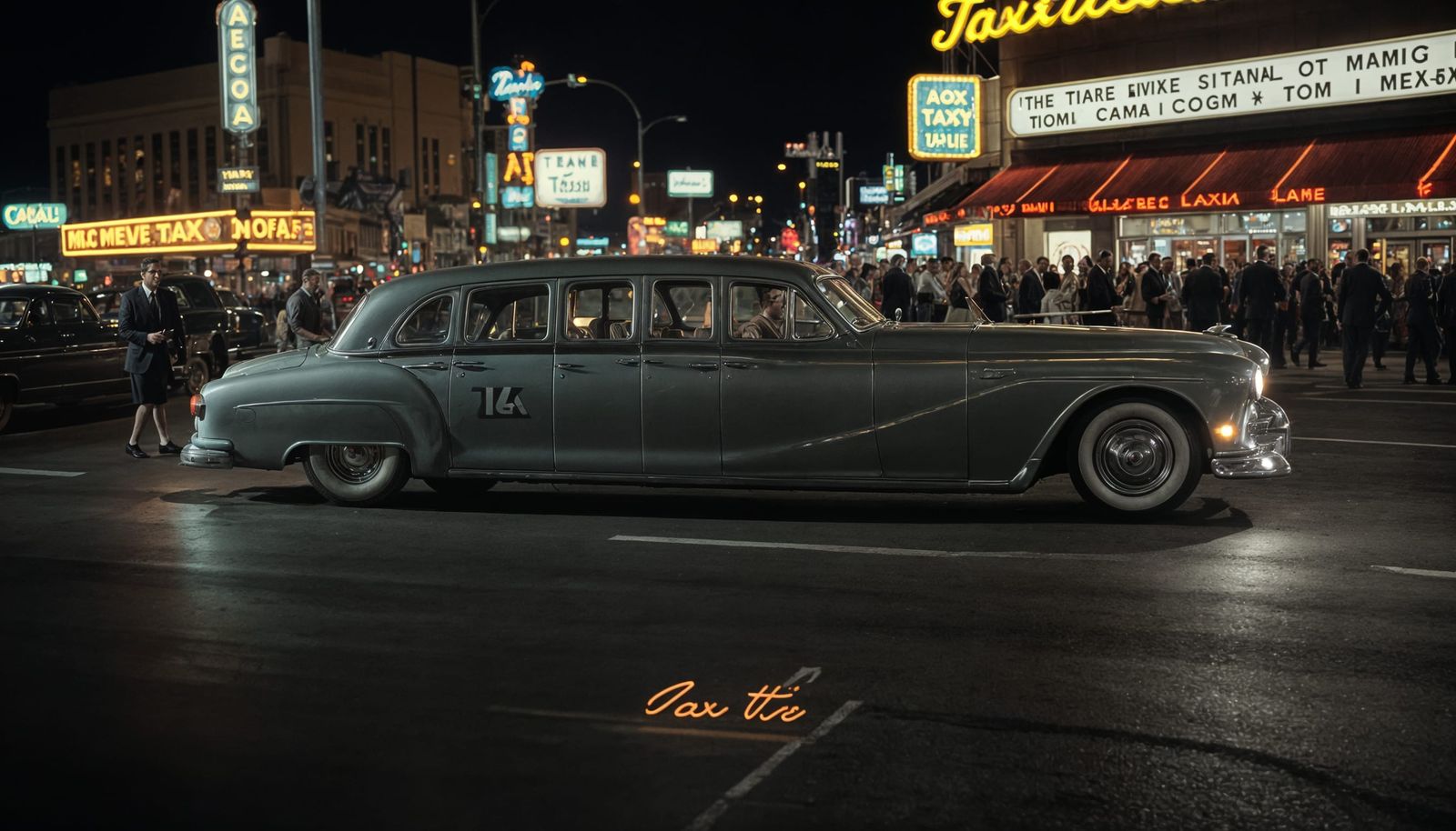 1953 Taxi Limousine Speeding Through Las Vegas