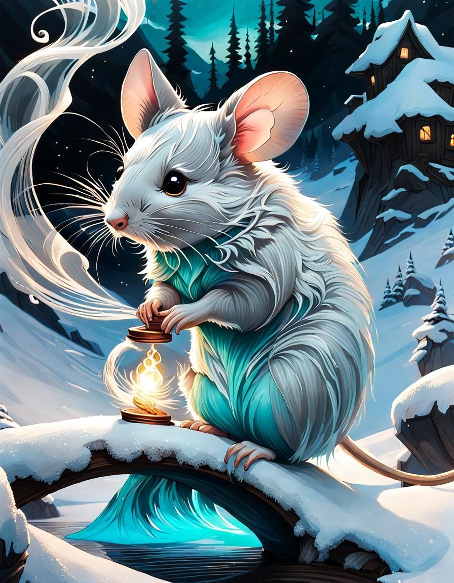 Fancy Mouse Wizard in Snowy Highlands Painting