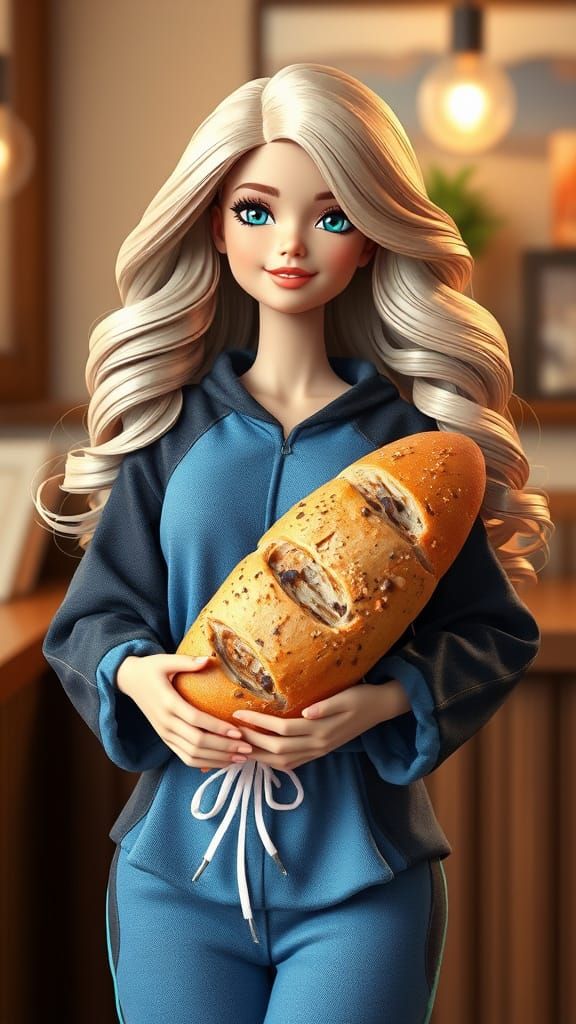 Anime Barbie with Sourdough Bread in Cyberpunk Style