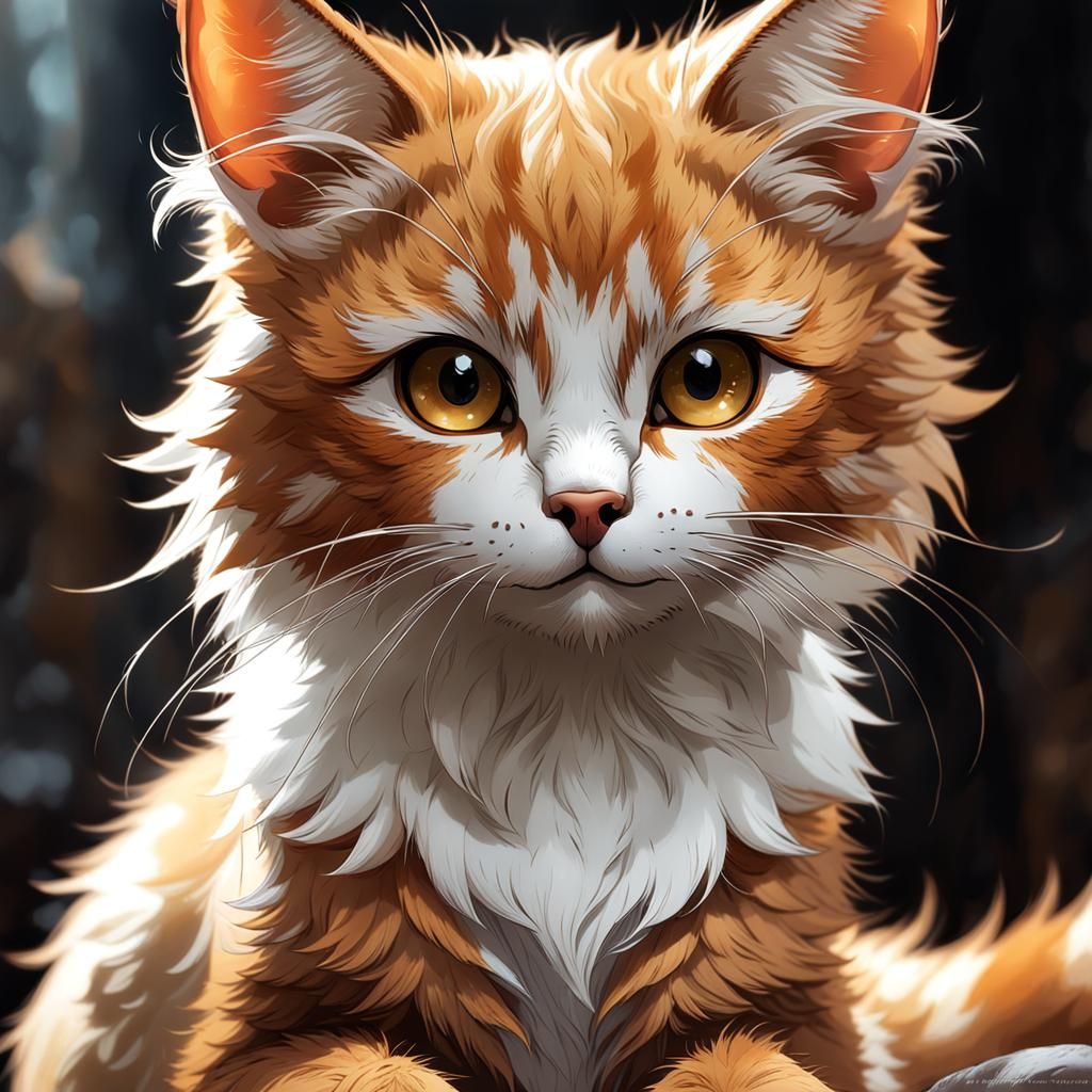 Adorable Ginger She-Cat Portrait in Digital Painting Style