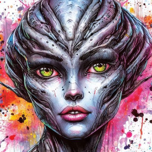 Beautiful Alien Woman in Splash Art Style