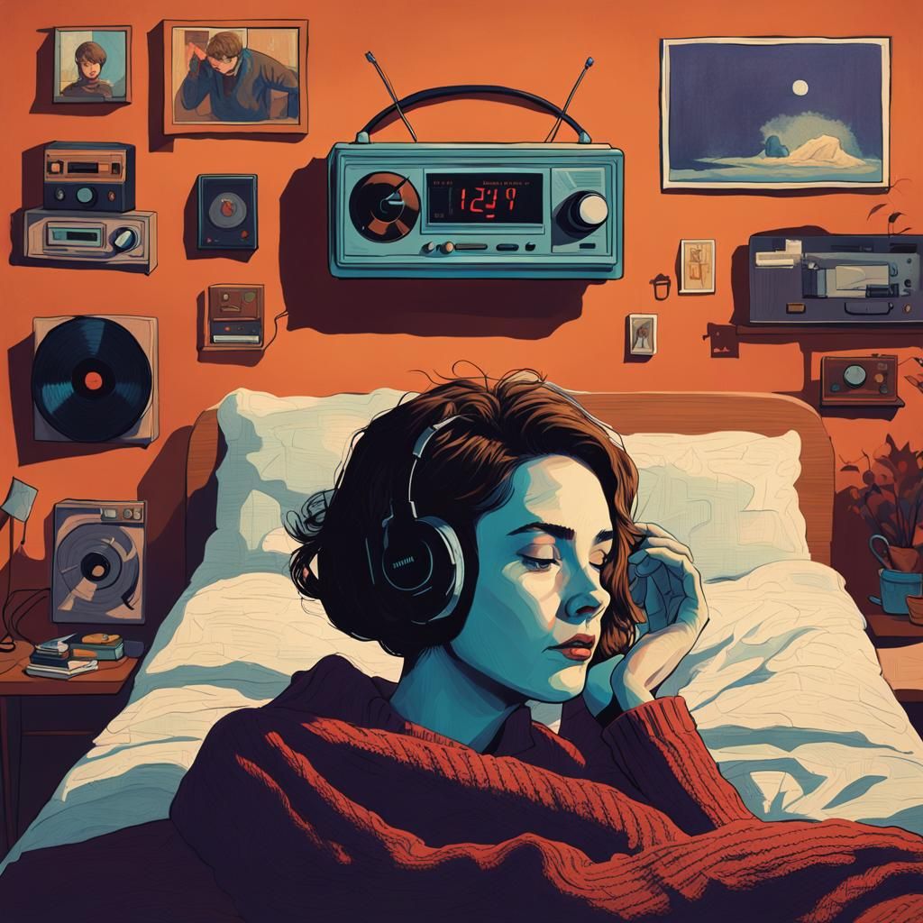 Sad Woman Listening to Vinyl at 9:29, Splash Art
