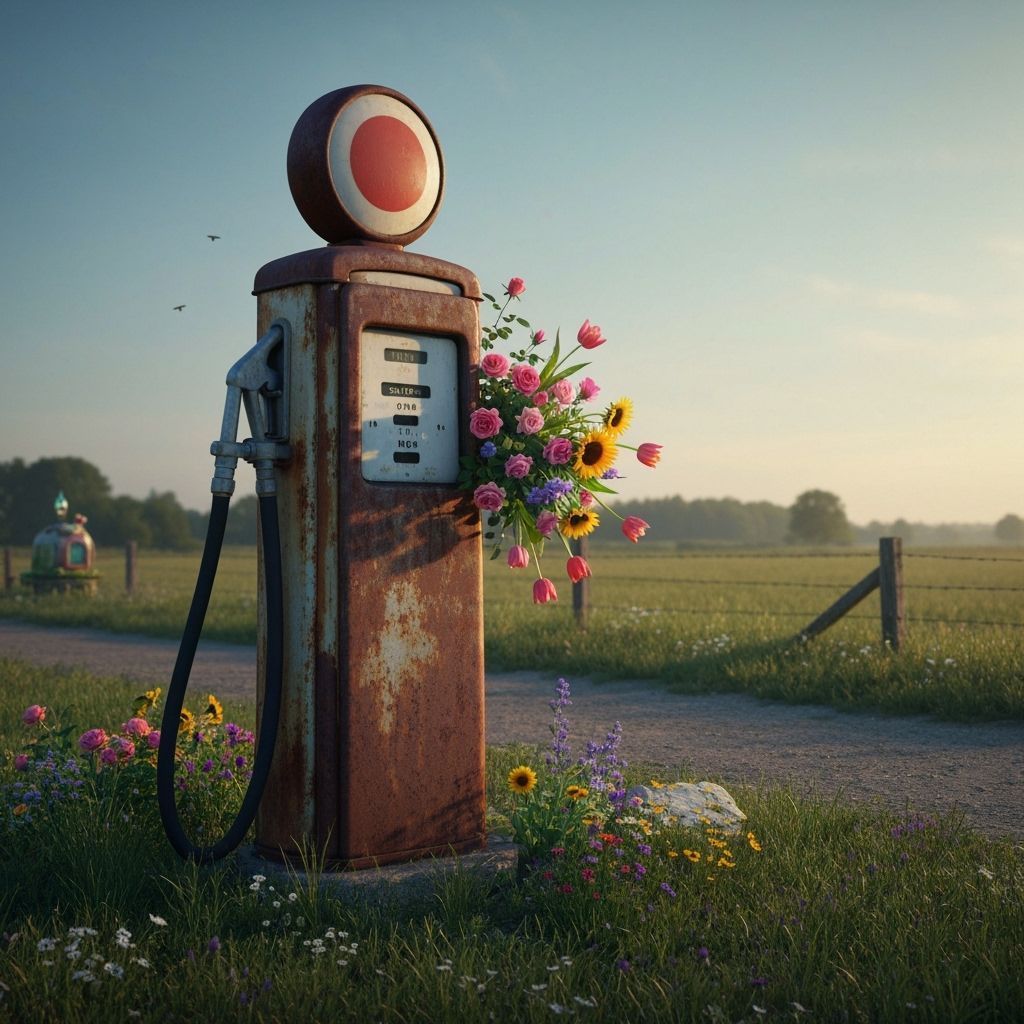 Rural Gas Pump with Flowers, Digital Painting