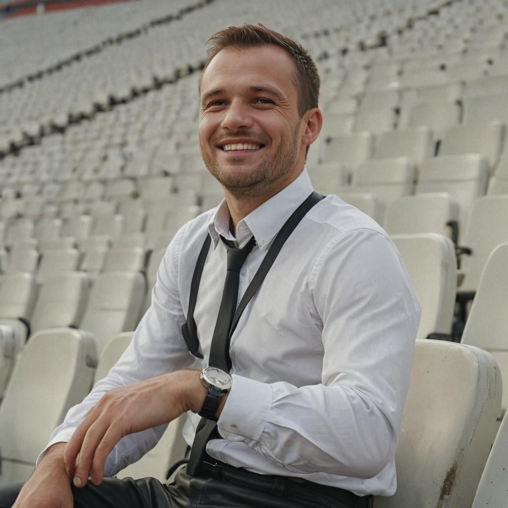 Joyful Man in Stadium Seat with Fauvist Colors
