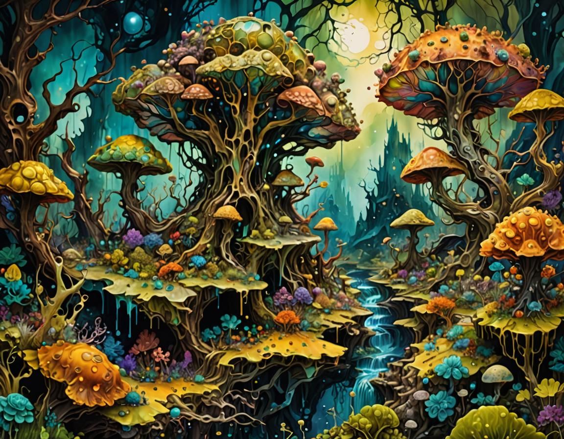 Surreal Mandelbulb Landscape with Alcohol Ink Effect