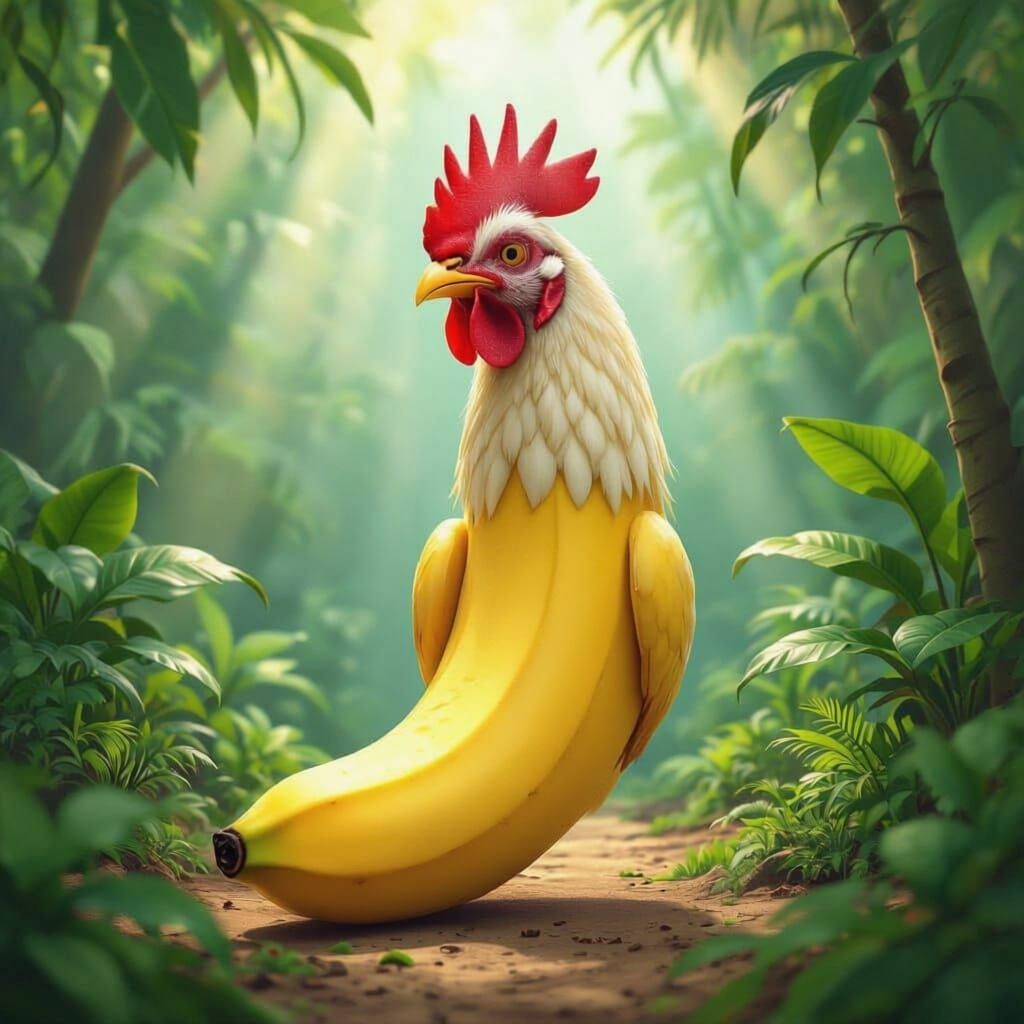Chicken Banana Hybrid in Jungle Environment