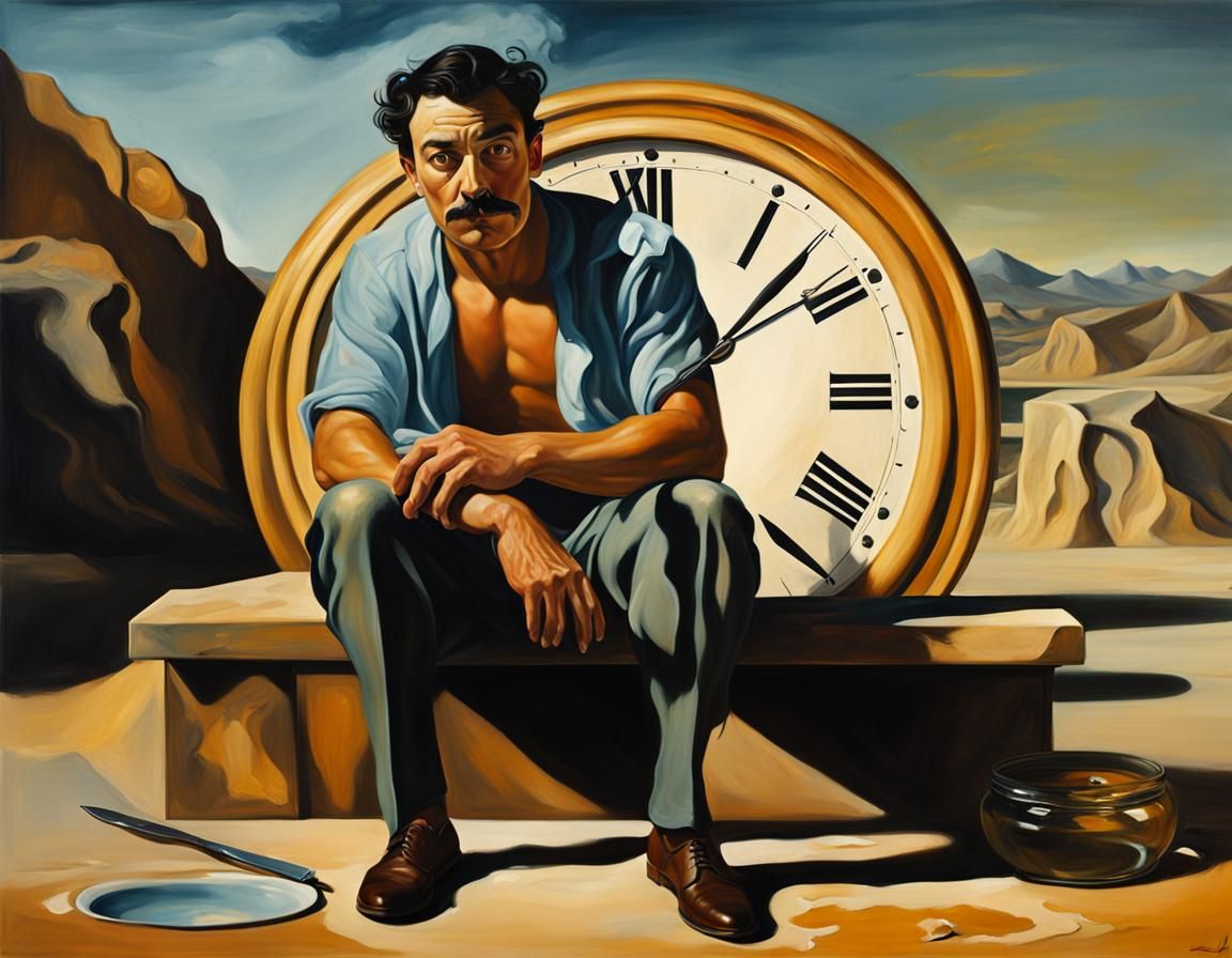 Surreal Dali-esque Oil Painting of Melting Man