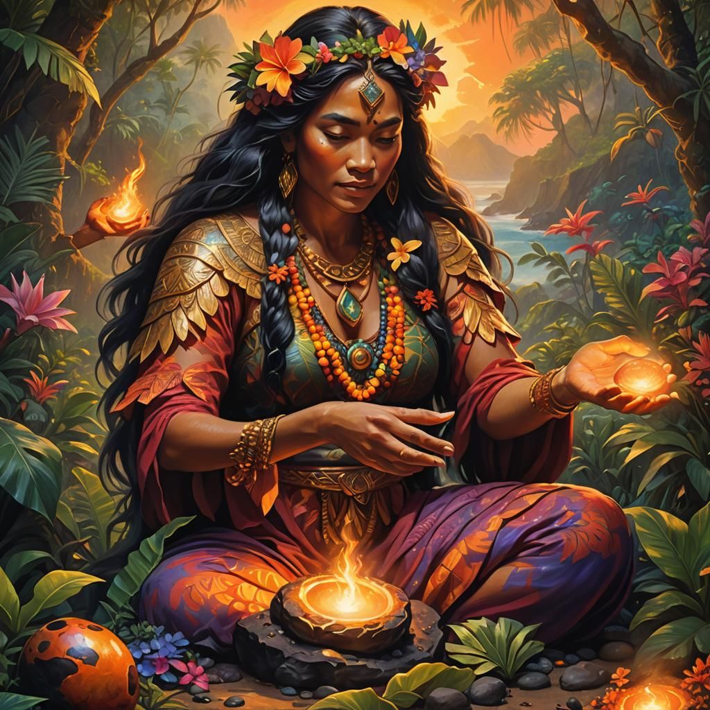 Hawaiian Sorceress with Healing Pebble: Matte Painting