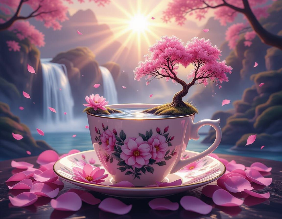 Coffee Cup with Surreal Landscape as Digital Art