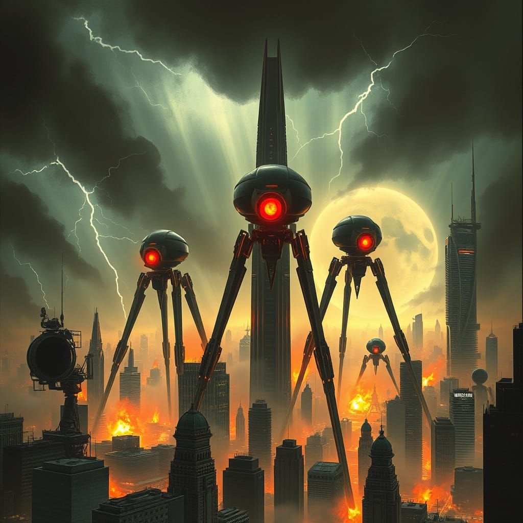 Apocalyptic Martian Invasion in a Futuristic Cityscape